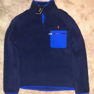 Polo by Ralph Lauren Fleece Mock Neck Pullover Zipper Pocket Navy NEW